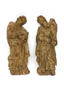 Pair of Early Carved Wooden Evangelist Plaques