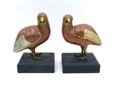 Pair of Cloisonne Enamel Quail-Form Censers