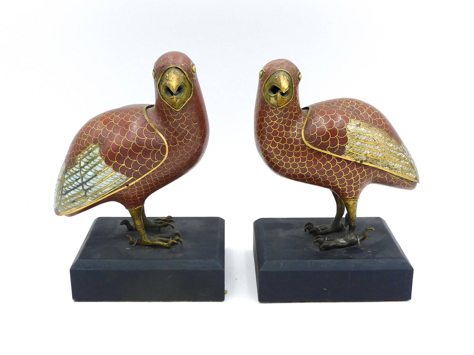 Pair of Cloisonne Enamel Quail-Form Censers