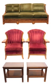 (5) Piece RomWeber Carved Oak Parlor Set