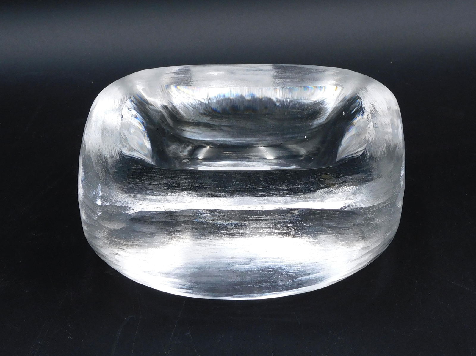 Orrefors Hand Chiseled Art Glass Bowl: Ca. 1940. By Vicke Lindstrand. 2 1/2" high x 6" wide x 4 1/2" deep.