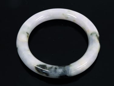 Vintage "Moss in Snow" Jadeite Bangle Bracelet