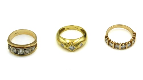 (3) Gold and Diamond Rings