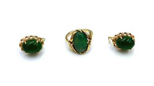 Jade and Gold Ring and Earrings