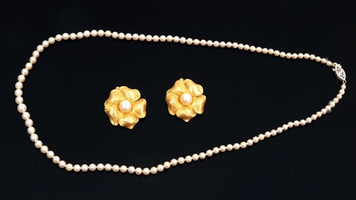 Small Pearl Necklace and Pearl Earrings