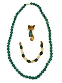 (3) Pieces Jade and Gold Jewelry