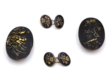 Japanese Shakudo Studs and Cuff Links
