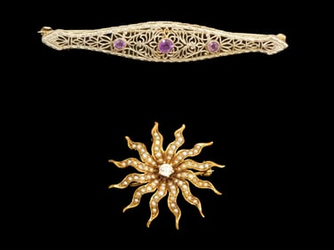 (2) Antique Gold Brooches