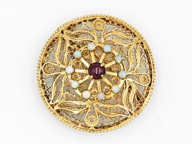 14kt Gold Filigree Brooch Pendant