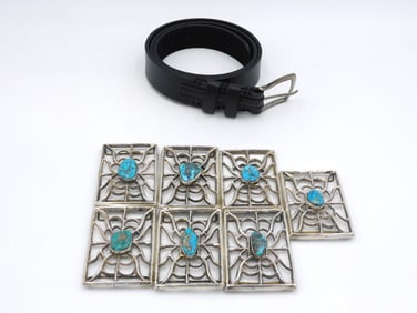 (7) Cast Silver and Turquoise Conchas