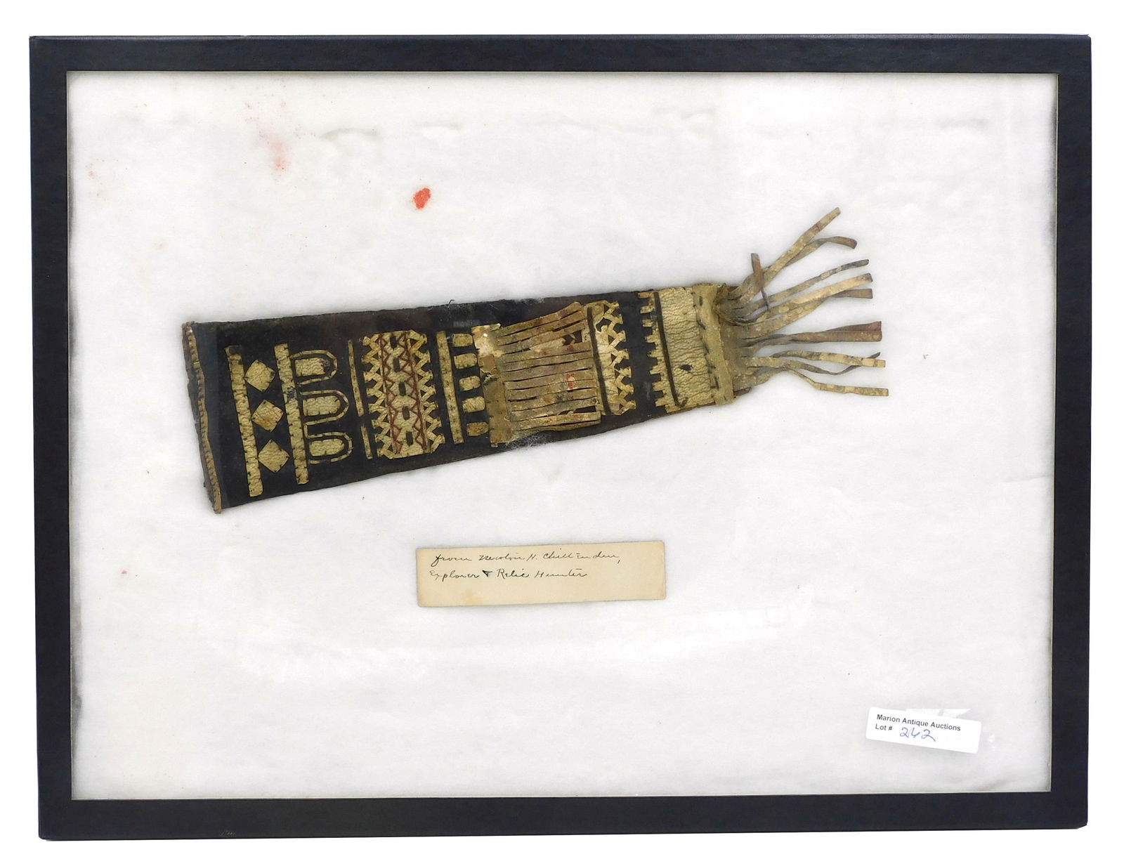 Sealskin Knife Case: 19th C. Northwest coast, probably Alaska. Geometric design. Collected by Newton Henry Chittenden, second half of 19th century. Sight size 10 1/2" long x 3" wide. Newton Henry Chittenden was an explore