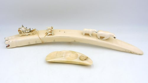 (2) Scrimshaw Sculptures