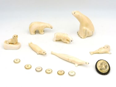 (14) Alaskan Carved Figures and Buttons