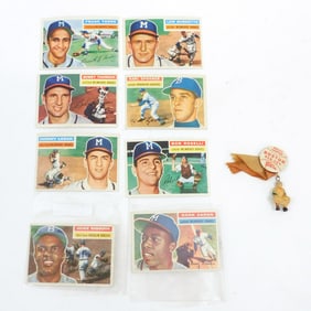(8) 1950s Baseball Cards Plus Red Sox Pin