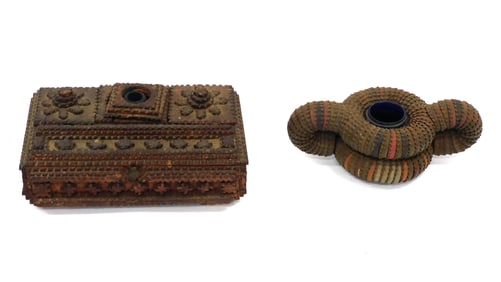 (2) Tramp Art Inkwells