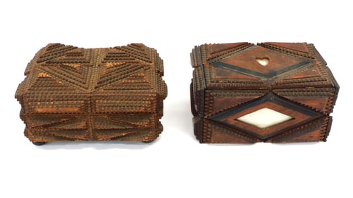 (2) Tramp Art Sewing or Jewelry Boxes