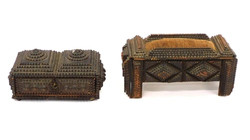 (2) Tramp Art Jewelry Boxes