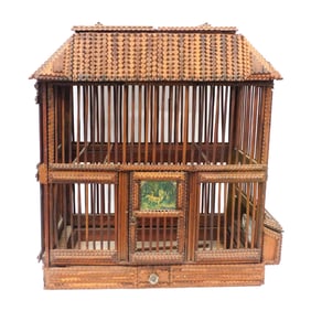 Rare Large Tramp Art Bird Cage