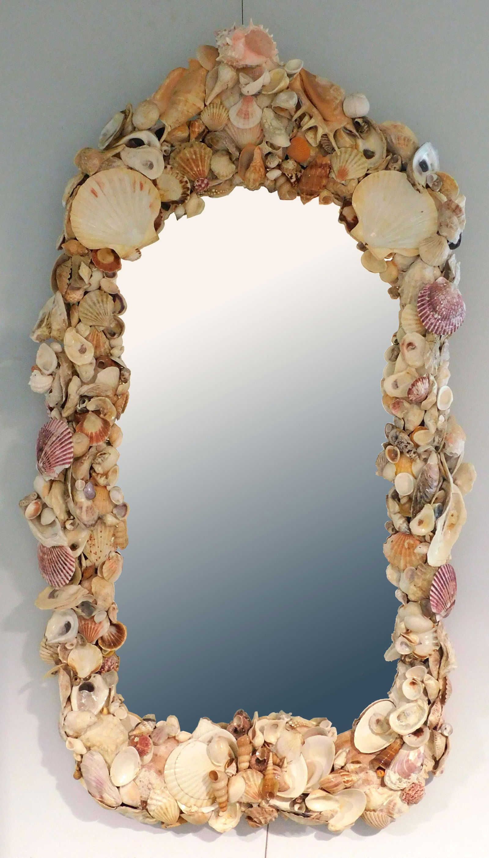 Ornate Contemporary Seashell Mirror: 44 1/2" high x 24 1/2" wide.