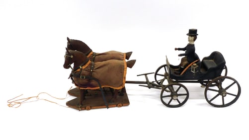 Folk Art Horse Drawn Carriage with Rider