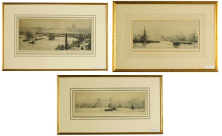 (3) Framed Etchings by W.L Wyllie R.A.