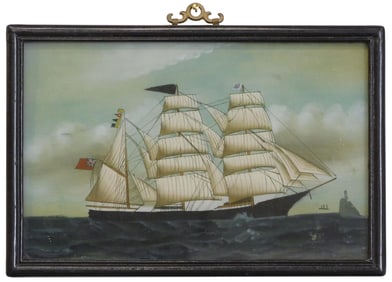 Reverse Painting on Glass of British Ship