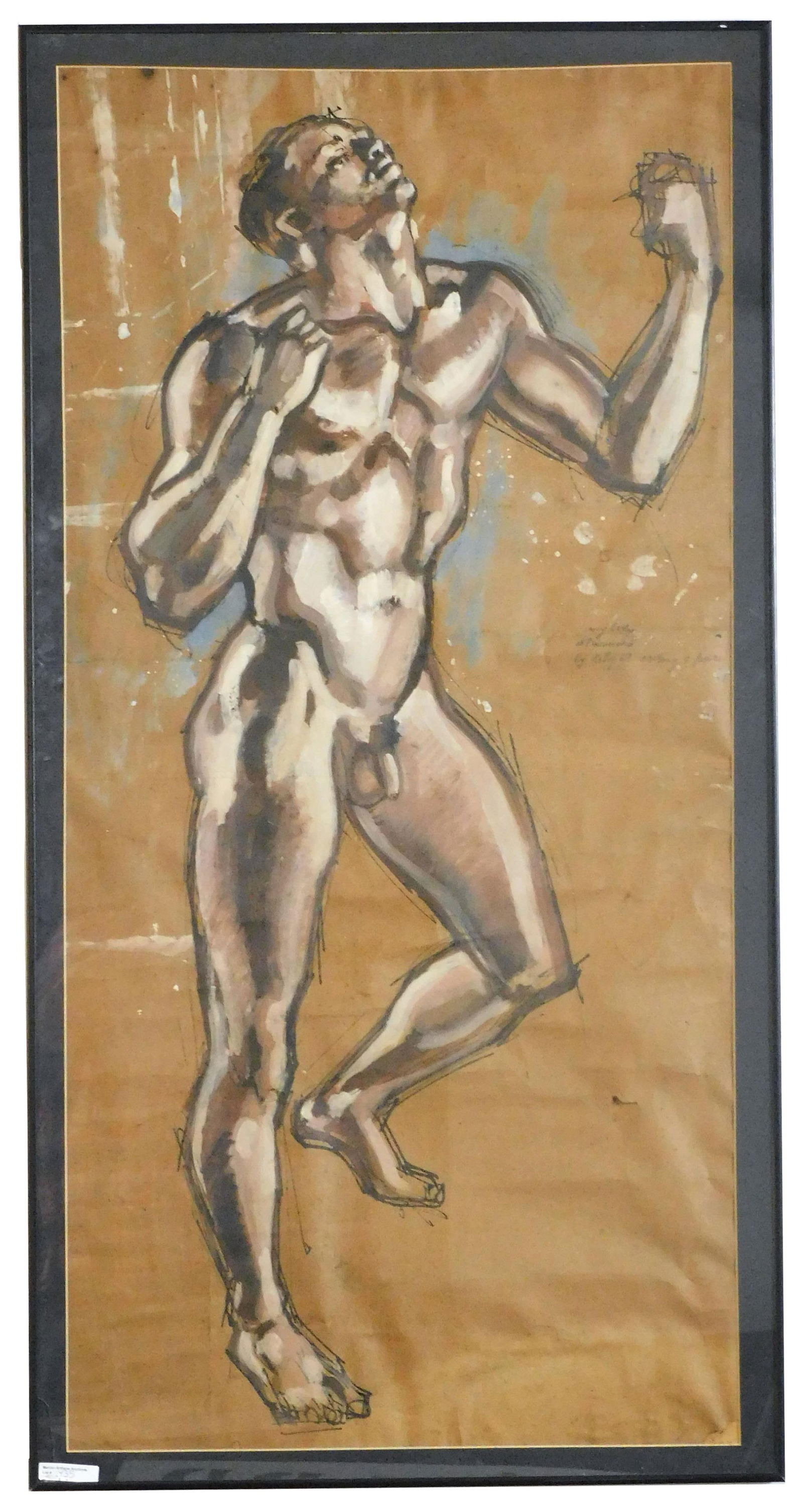 William Horace Littlefield (Attributed) Painting: (American/Massachusetts/New York, 1902-1969). Oil over ink on paper. Paper mounted on board. Notation on verso identifying the sitter as Paul Thorpe for Apollo and Daphne January 18, 1933. Unsigned. S