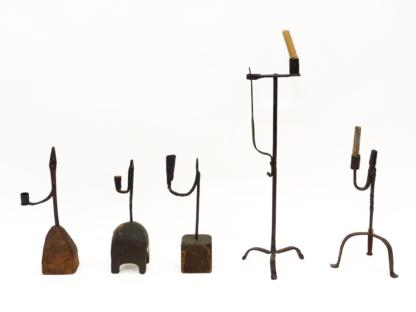 (5) Wrought Iron Rush Lights: Ranging from 12 1/2" - 23" high.