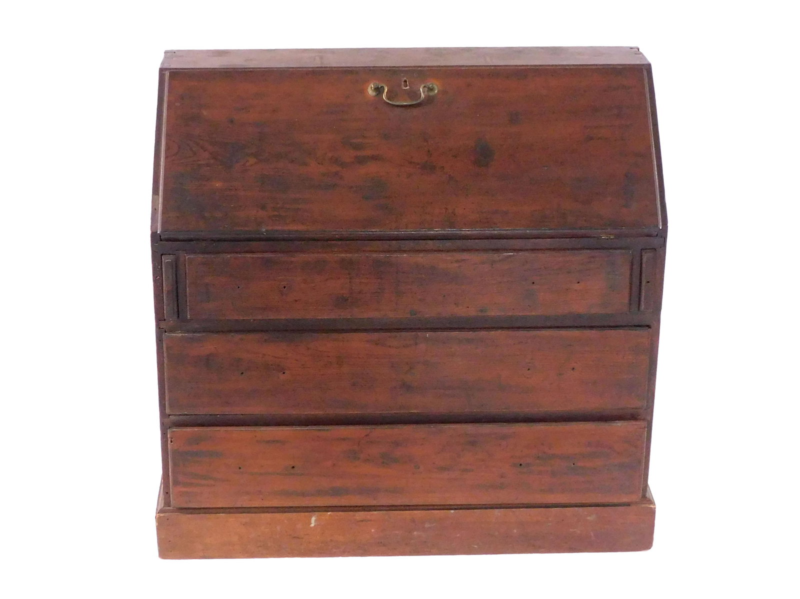 Child's Slant Lid Desk: Early 19th C. Pine with fitted interior. Five drawers. 30" high x 30 3/4" wide x 14" deep. Provenance: Property deaccessioned from the Old Dartmouth Historical Society, New Bedford, Massachusetts. Pro