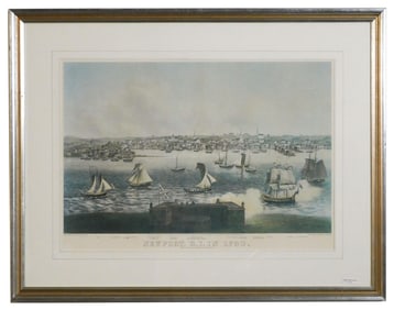 Colored Print of Newport, Rhode Island in 1730