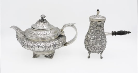 (2) Repousse English Silver Pots