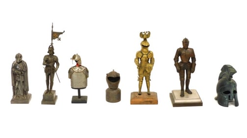 (5) Military Statues and (2) Helmets