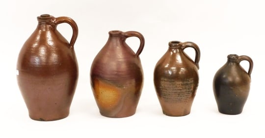 (4) Graduated Ovoid Brown Glazed Jugs
