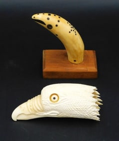 (2) Carved Scrimshaw Whale Teeth