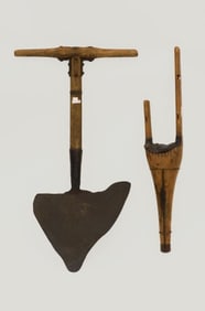 Prosthetic Wooden Peg Leg and Shovel