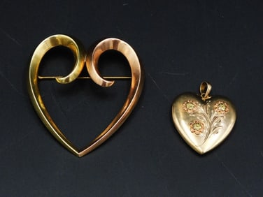 Gold Heart Shaped Pin & Locket
