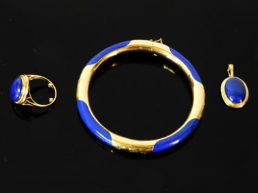 Gold and Lapis Ring, Pendant and Bracelet