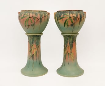 Pair of Roseville Jardiniere and Pedestals