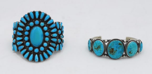 (2) Navajo Silver and Blue Turquoise Bracelets