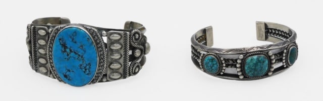(2) Navajo Silver and Blue Turquoise Bracelets