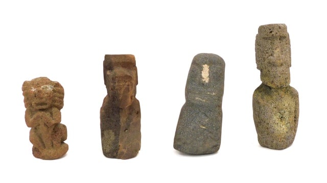 (4) Easter Island Volcanic Rock Figural Carvings: Rapa Nui. Ranging in size from 6" to 9" long. All appear to be early. Provenance: From the estate of Rodney Hilton Brown.
