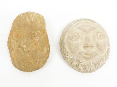 (2) Carved Stone Effigy Faces