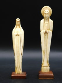 (2) Carved Bone Madonna Figures