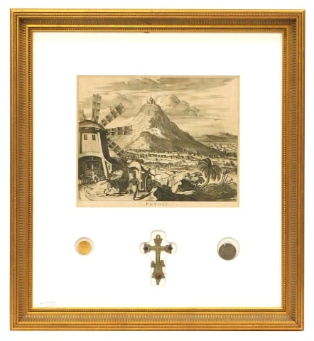 Collage of Items Related to Potosi: To include: (A) 18th/19th C. Steel engraving of the famous silver mine at Potosi, Bolivia showing indigenous people working at the mine. Potosi was at one time the richest and largest silver mine in t