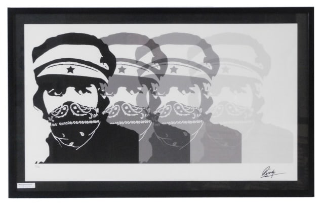 Ringo Starr Signed Lithograph: Depicts four images of Ringo Starr. Black and White. Number 6 of 60. Signed lower right. Sight size: 16 1/2" high x 29" wide. In a black lacquer frame measuring: 19" high x 30 1/4" wide.