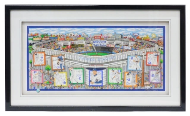 Charles Fazzino Yankee Stadium 3D Print: (American, b. 1955). Titled: "In a Yankee State of Mind". Limited edition 242/500. Featuring members of the 2006 Yankees baseball team and their facsimile signatures surrounding Yankee Stadium. Origin
