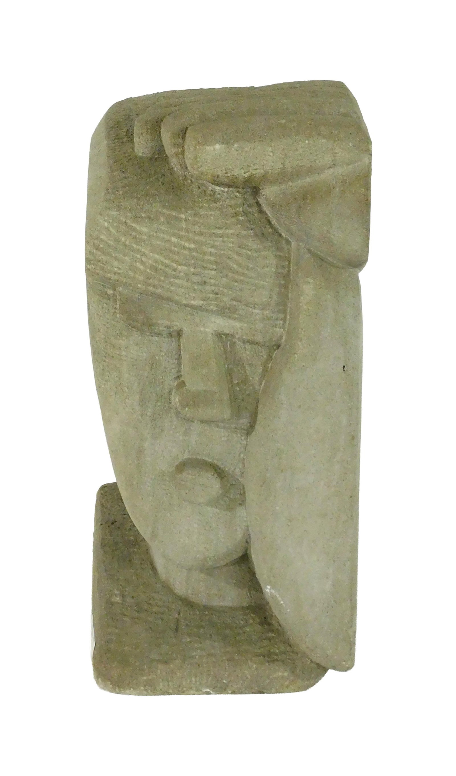 William Kent Stone Sculpture: (American, 1919-2012). Indiana limestone. Abstract head. Signed on bottom W. Kent. 18" high x 12" wide x 7" deep.Good condition with age appropriate wear. IMPORTANT- Please note: all items are sold as