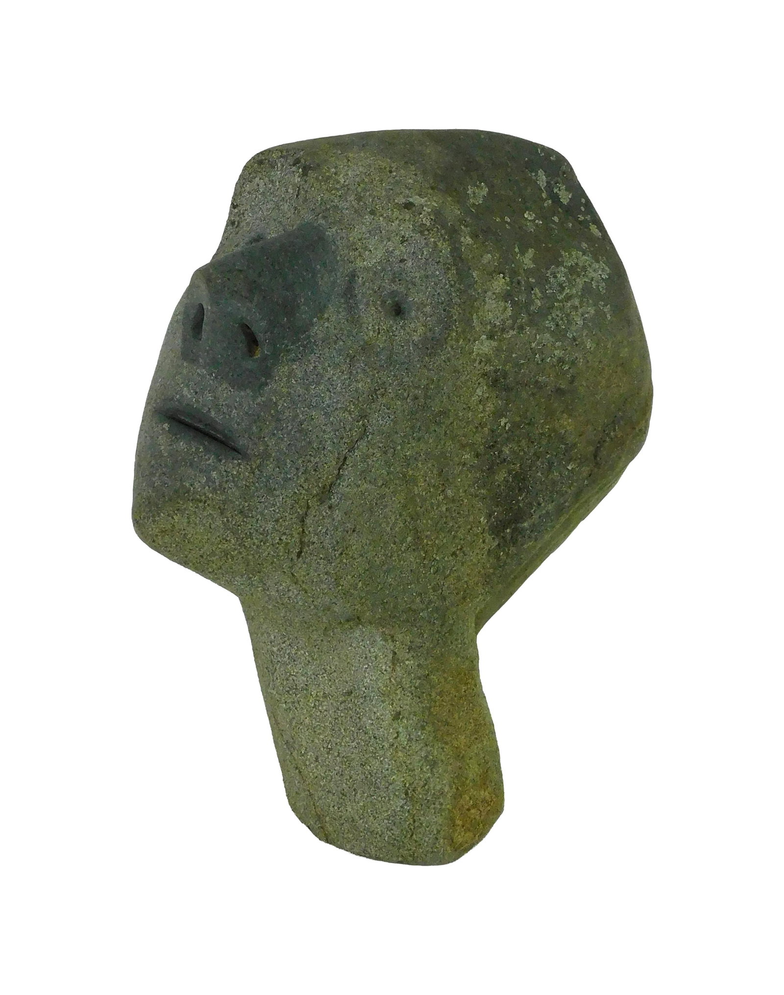 Stone Sculpture of a Man's Head: 20th C. 15" high x 10" wide x 19" deep. Provenance: From the estate of Alfred J. Walker, legendary art dealer and collector. Founder of Walker-Cunningham Fine Art. Good condition consistent with age a