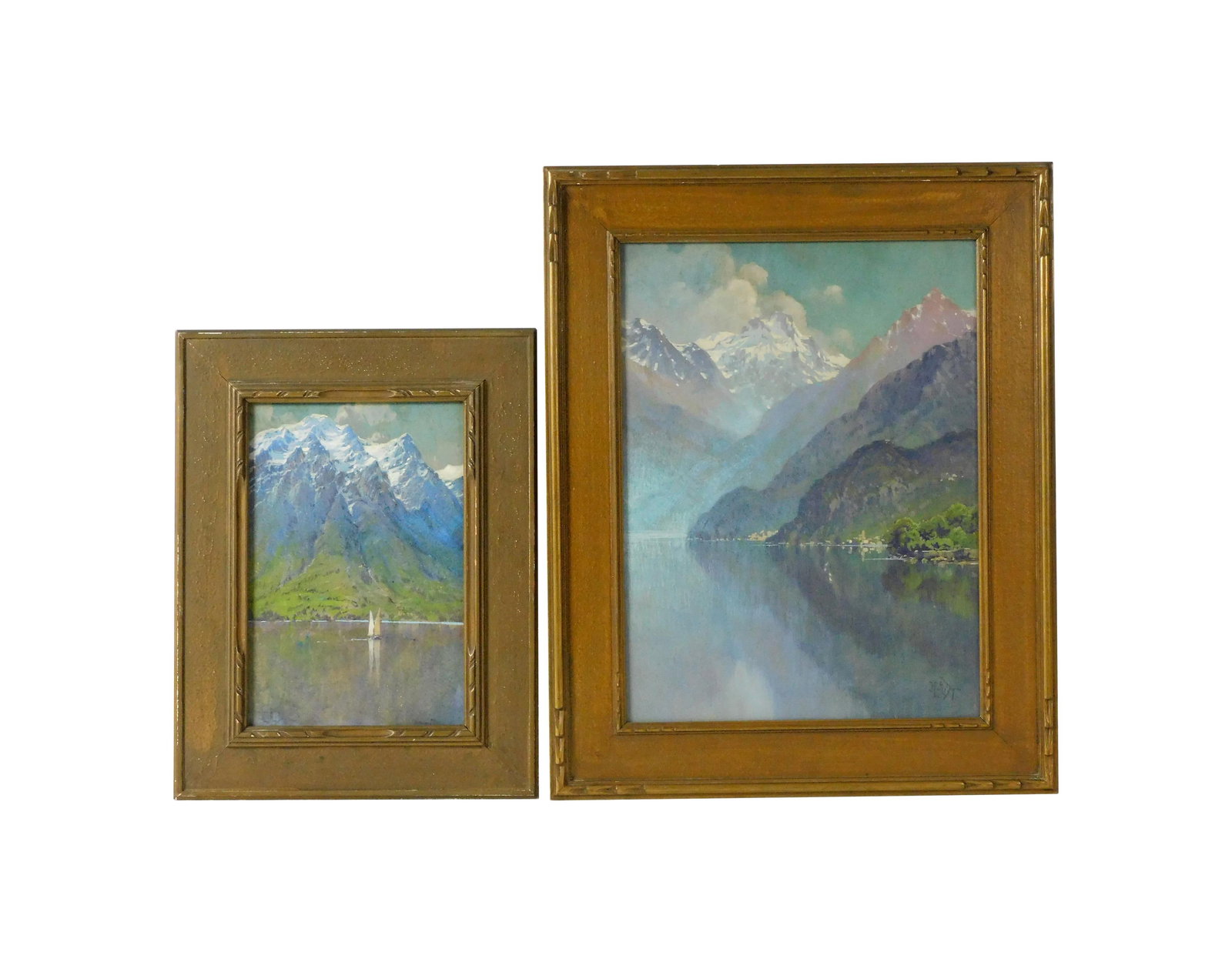 (2) Hezekiah Dyer Paintings: (American/Rhode Island, 1872-1943). Providence artist. Oil on canvas. To include: (A) Lakeside scene with the Matterhorn in the background. Signed lower left. Dyer was a member of the Providence Art C