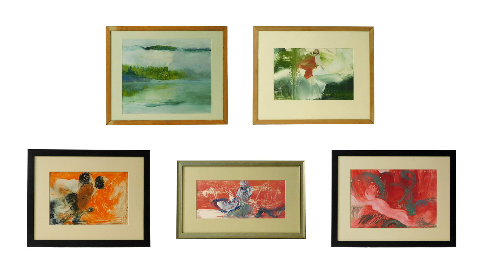 (5) Walter Otto Beck Paintings: (American/New York/Ohio, 1864-1954). To include: (A) Tempera and starch film on paper. "La Belle Dame". Signed and dated upper right "WB '23". Sight size: 12 1/2" high x 18 1/2" wide. In a modern blac